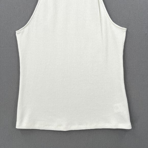 ENZA COSTA Knit Halter Turtleneck Womens Large Winter White Sleeveless Rib NEW - Picture 9 of 16